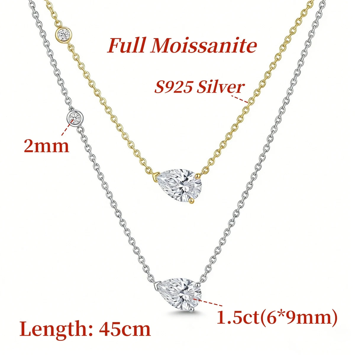 GXTRS 1.5CT Pear Cut Moissanite Pendant Necklaces For Women S925 Silver Waterdrop Lab Diamond Clavicle Chains Fine Jewelry Gifts