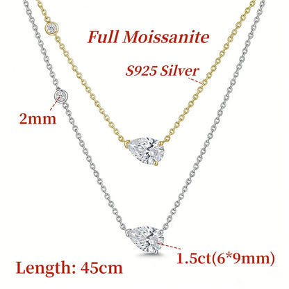 GXTRS 1.5CT Pear Cut Moissanite Pendant Necklaces For Women S925 Silver Waterdrop Lab Diamond Clavicle Chains Fine Jewelry Gifts