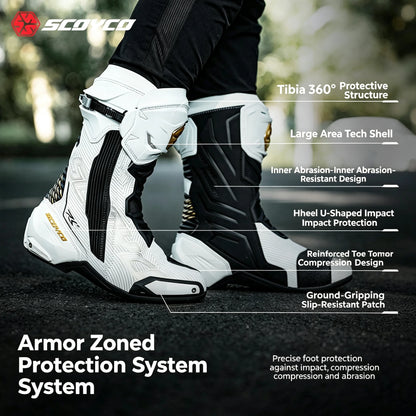 Scoyco Professional Motorcycle Racing Boots Track‑Grade Protective Riding Shoes Dual‑Boot Ankle TPU Shin Guard Breathable Boots