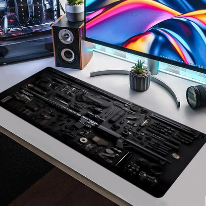 Military Weapons Theme Mouse Pad Large Computer Office Game Table Mat Rubber Anti-slip Stitched Keyboard Mat 90x40 XXL Desk Pads