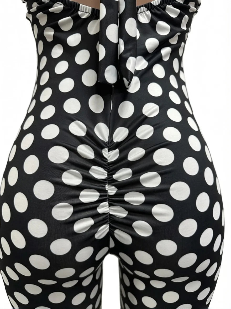 European and American New Style Women's Clothing Spring and Summer Polka Dot Print Elastic Halter Neck Backless Slim Fit Jumpsuit Women's Jumpsuit