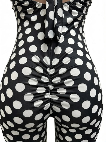 European and American New Style Women's Clothing Spring and Summer Polka Dot Print Elastic Halter Neck Backless Slim Fit Jumpsuit Women's Jumpsuit