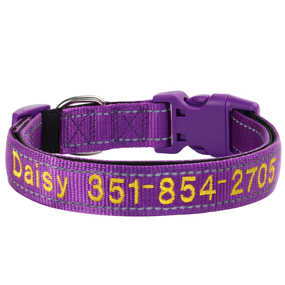 Embroidered Nylon Dog Collar Free Custom Dogs Collar Reflective Pet ID Name Phone No. For Small Medium Large Dogs Pug Adjustable
