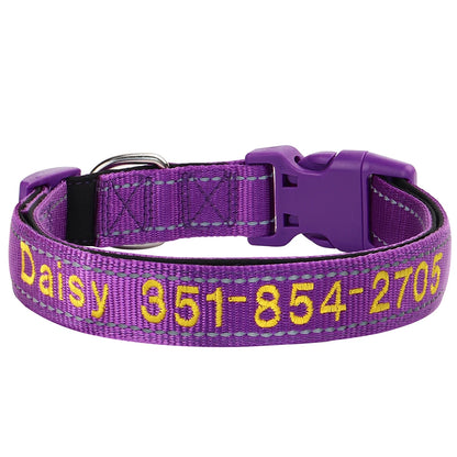Embroidered Nylon Dog Collar Free Custom Dogs Collar Reflective Pet ID Name Phone No. For Small Medium Large Dogs Pug Adjustable