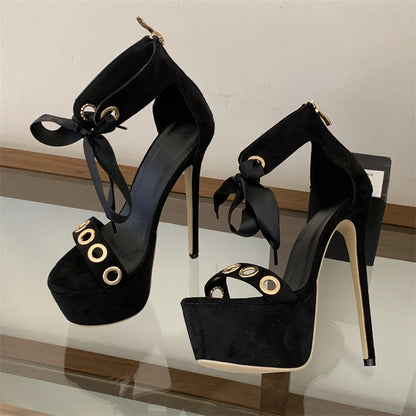 Eilyken New Fashion Hollow Out Lace-up Zipper Women Sandals Sexy Super Stiletto High Heels Carnival Striptease Shoes