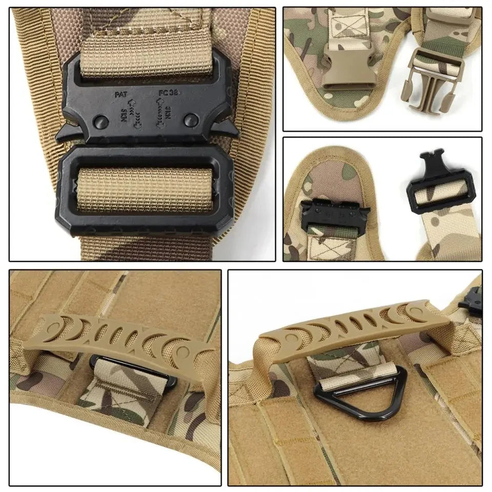 Tactical Dog Harness Collar And Leash Set Adjustable Training Walking Vest For Medium Large Dogs German Shepherd Malinois Outdoor Use