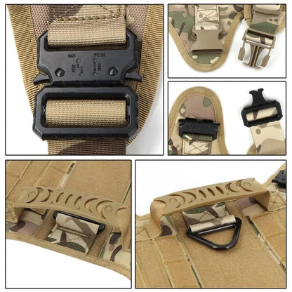 Tactical Dog Harness Collar And Leash Set Adjustable Training Walking Vest For Medium Large Dogs German Shepherd Malinois Outdoor Use