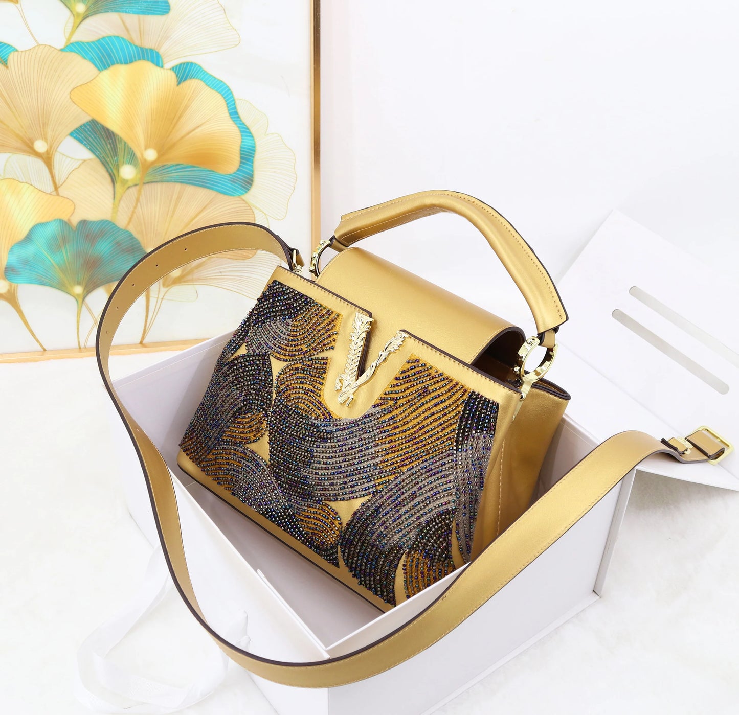 2026 Fashion Ladies Luxury Women's Bag High Quality Unique Bead-embellished Female Bag Cover Bucket Shape Designer Handbag 28 cm