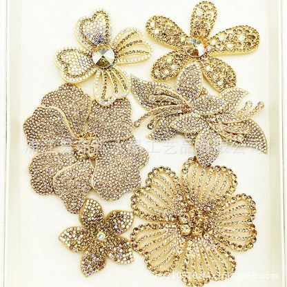 6Pcs Champagne Rhinestone Flower Appliques DIY Hand Sew On Crystal Floral Patches Decorations For Clothing Shoes Hats Bags Garme