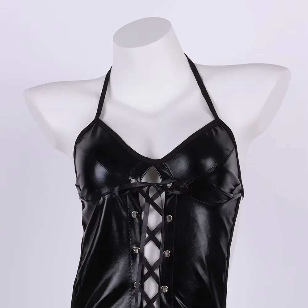 Latex Leather Porn Underwear Plus Size Women Backless Deep V Teddy Bodysuit Erotic Costumes Hollow Out Corsets Sexy Lingerie Set