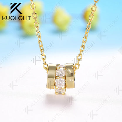 Kuololit Moissanite Necklaces for Women Solid 10K 14K 18K 925 Sliver Asscher Pendant with Chain for Engagement Christmas Gifts