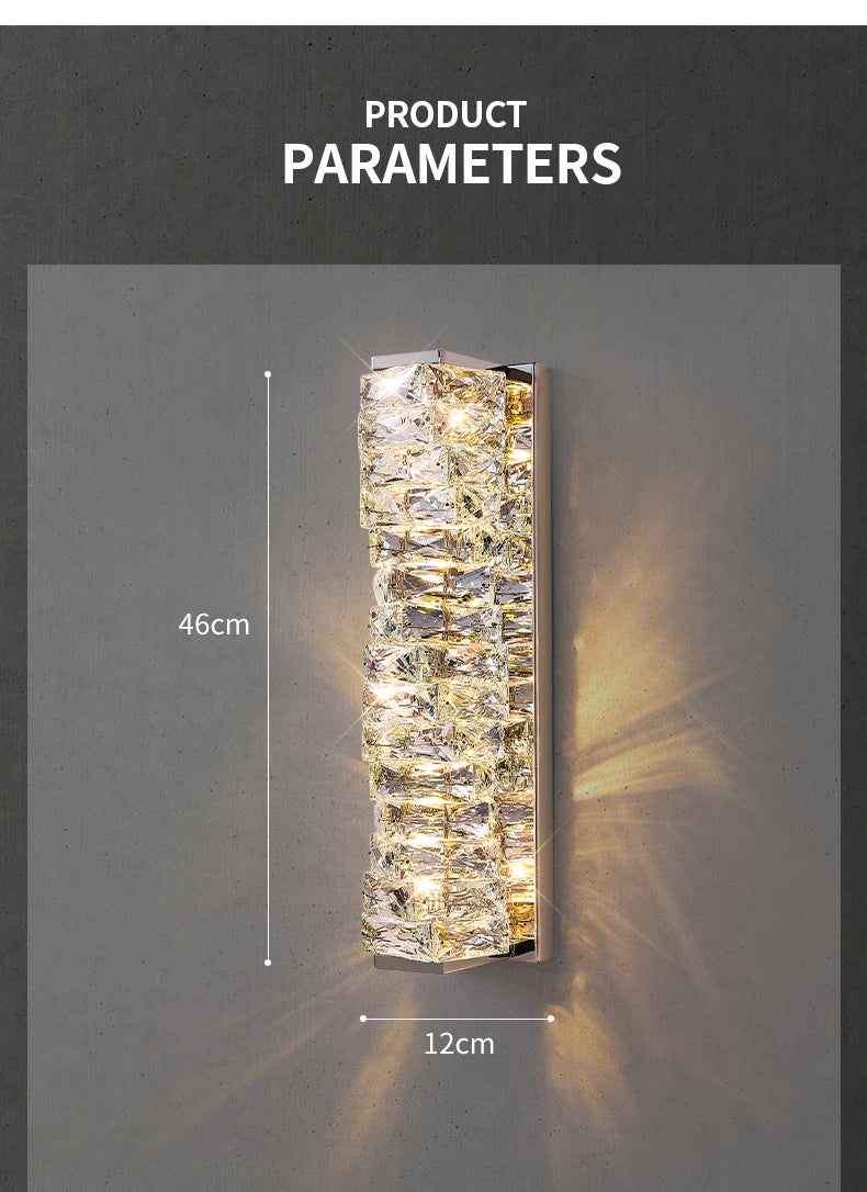 Luxury Crystal Wall Lamp Modern LED Sconce Chrome Gold Mirror Wall Light For Living Room Bedroom Aisle Indoor Decor Vanity Light