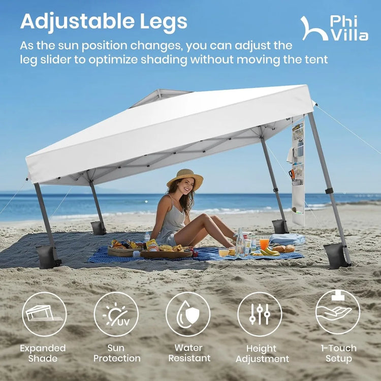 10x10 Pop Up Canopy Tent One Push Setup Instant Shade for Beach Events White