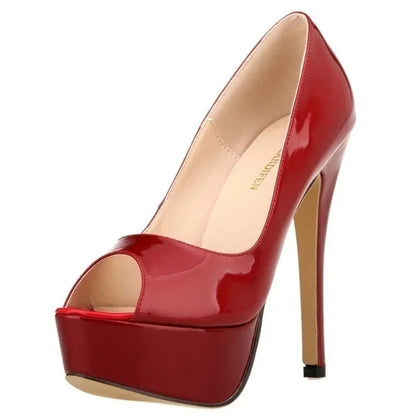 Women Pumps Sexy Platform Peep Toe 14cm Extremely High Heels Woman  Patent Leather Nighclub Red Wedding Shoes Gradient Stiletto