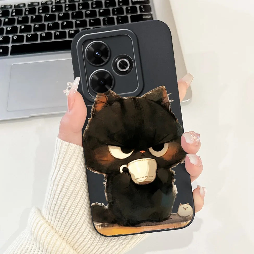 Casing For Redmi 13 Case 13 5G Cute Cat Fashion Luxury Flowers Silicone Shockproof Back Cover For Redmi 13 5G Phone Case Bumper