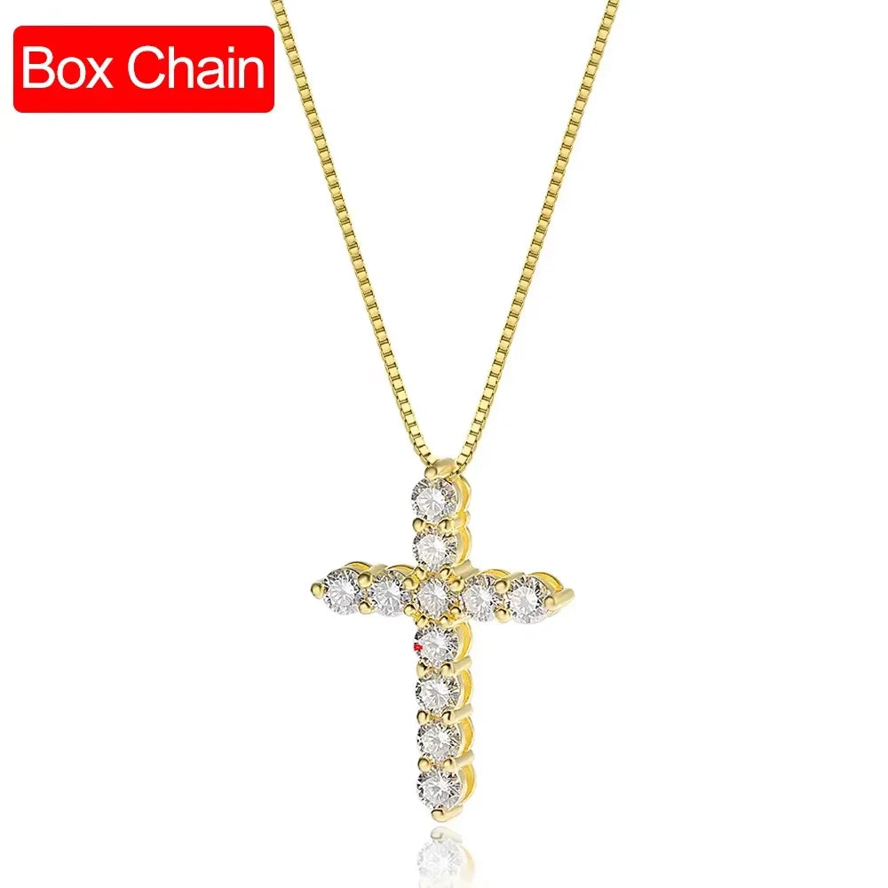 Serenity 3mm 4mm 5mm Black Moissanite Cross Pendant Necklace For Women Men 100% S925 Sterling Silver Jesus Neck Chain Plated 18K