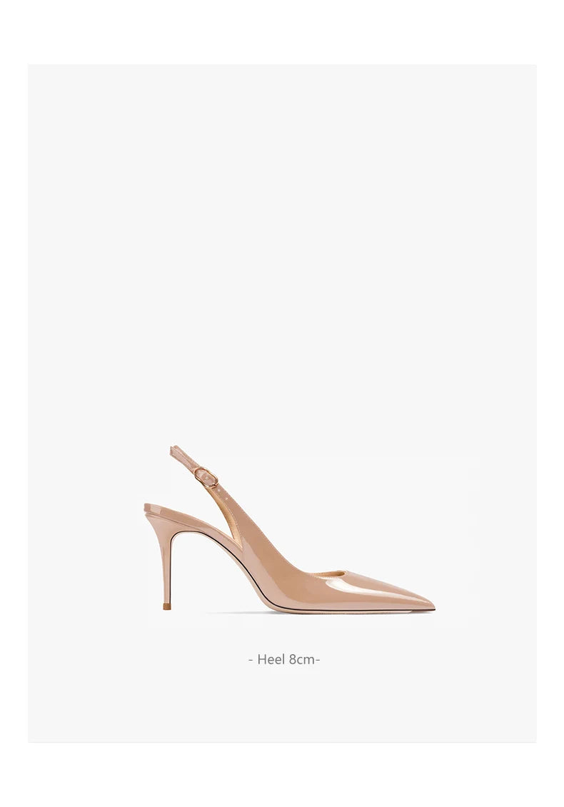 Women's Heeled Sandals Naked Color Patent Leather Slingbacks Pumps Luxury Gladiator Pointed toe High Heels Elegant Woman Shoes