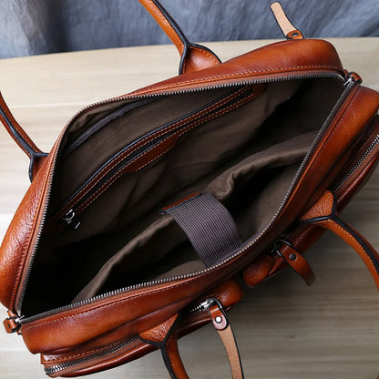 Retro Leather Men's Briefcase Top Layer Leather Handbag Casual Shoulder Messenger Bag Business Laptop Bag Trendy Men's Bag NZPJ