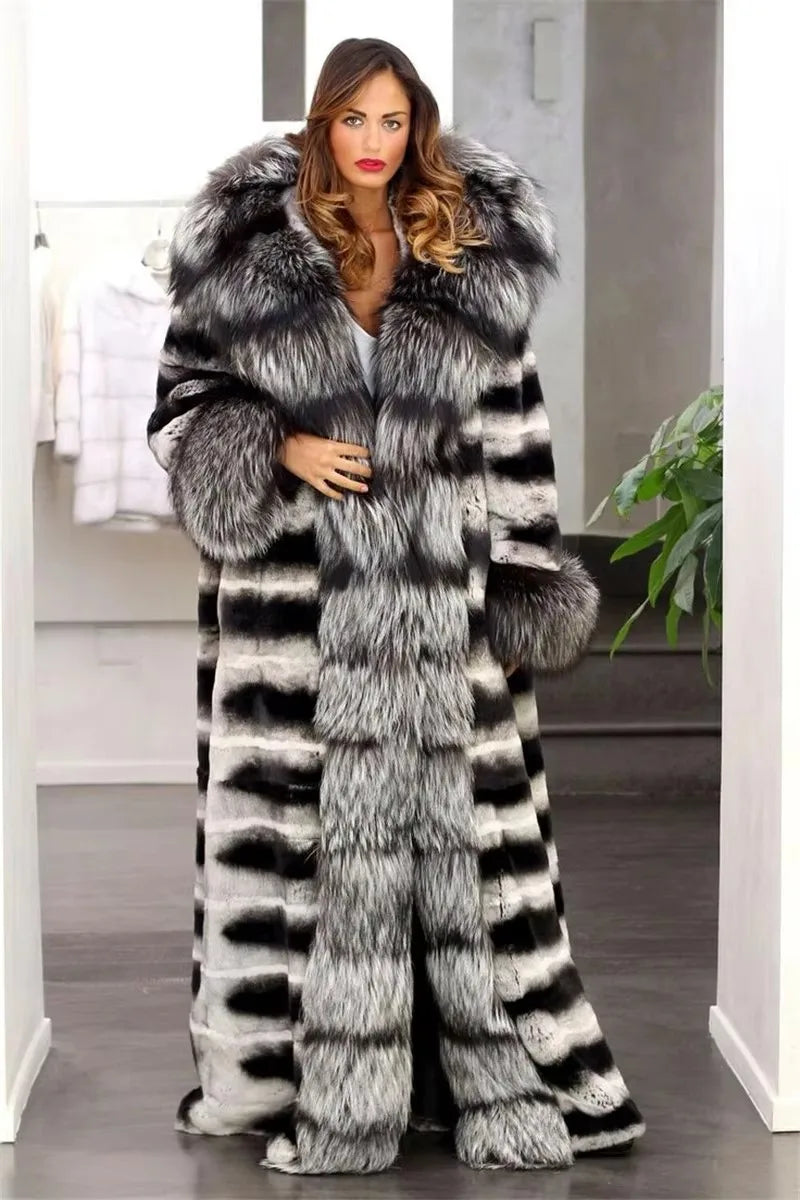 Women Rabbit Fur Jackets Real Rex Rabbit Fur Coat Women's Long Coat High Quality Winter Warm Natural Fur Party Jackets