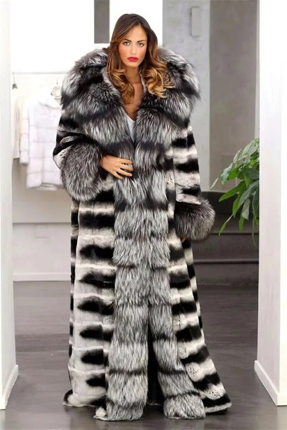 Women Rabbit Fur Jackets Real Rex Rabbit Fur Coat Women's Long Coat High Quality Winter Warm Natural Fur Party Jackets