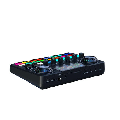 F668 Audio Mixer, Live Sound Card with DJ Mixer Effects & Voice Changer, Sound Board with RGB, Music Recording Equipment