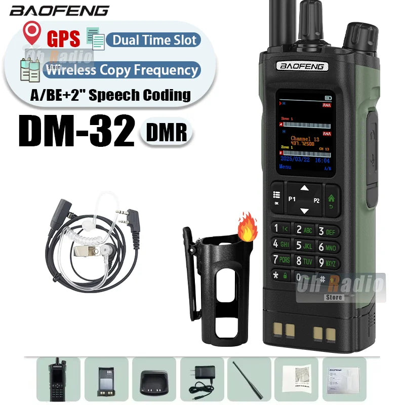 BAOFENG DM-32 Walkie Talkie With Belt Holster DMR Radio Digital GPS APRS AES256 Type-C Vox 4000CH DualMode Analog Dual Time Slot
