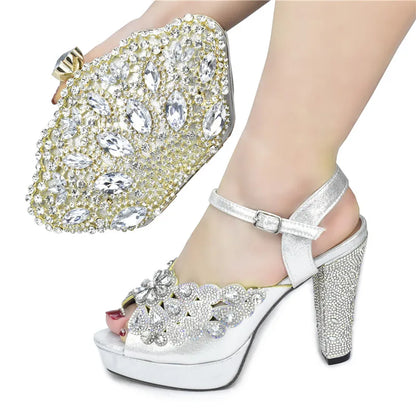 Luxury Wine Women Shoes and Bag to Match African Lady Summer Sandals Match With Handbag High Heels Pumps Purse 938-44 10.5CM