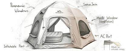 SENLEETO Inflatable Tent Glamping Dome Tent 420D Oxford Large Family Camping Tent with Rainfly Extension All Around View Luxury Outdoor House Tent