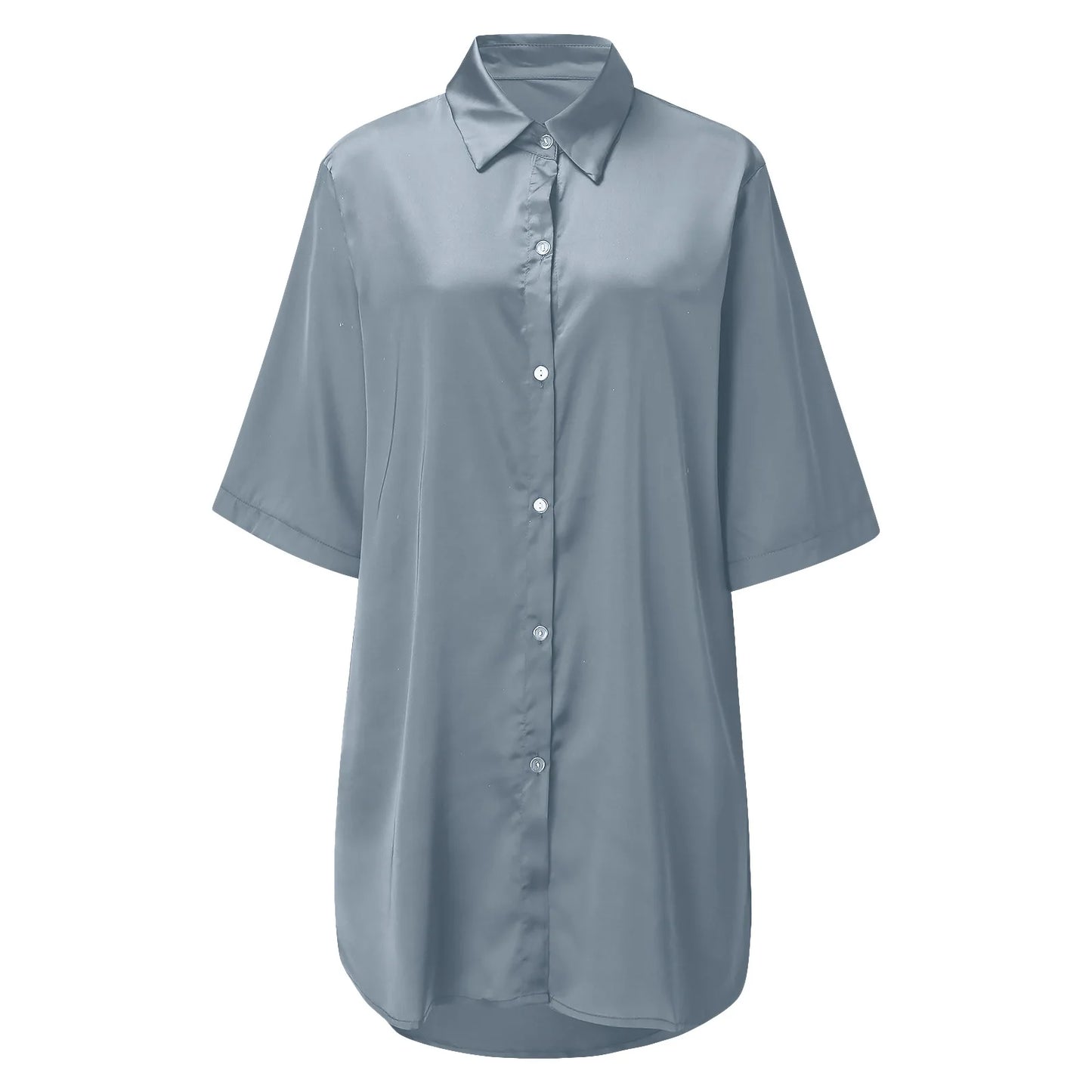 Women's Solid Color Silky Soft Pajamas Sexy Long Sleeve Nightshirt Smooth & Skin-Friendly Comfortable Home Sleepwear for Ladies