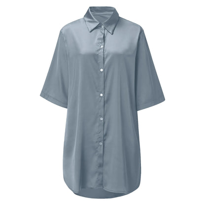 Women's Solid Color Silky Soft Pajamas Sexy Long Sleeve Nightshirt Smooth & Skin-Friendly Comfortable Home Sleepwear for Ladies