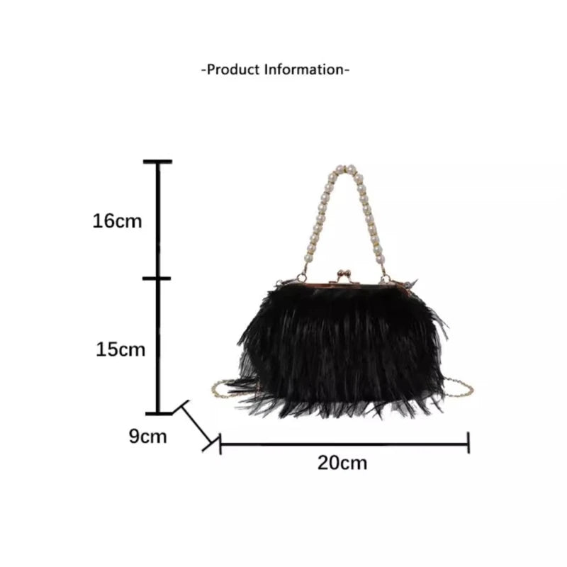 Beading Chain Women's Evening Plush Handbags Faux Fur Tassel Ladies Shoulder Bag Elegant Female Crossbody Bags Party Furry Purse