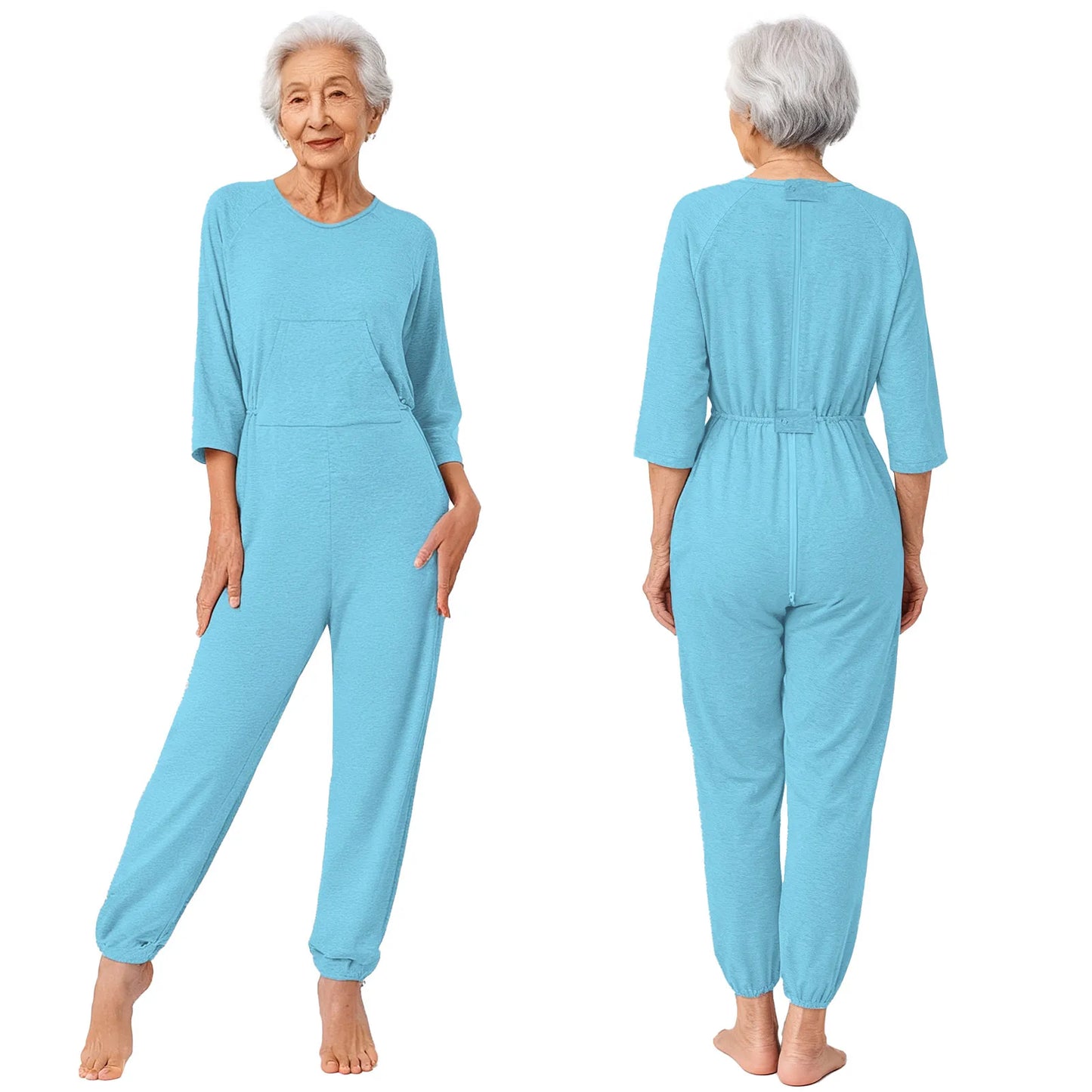 Women Special Need Adaptive Clothing Elderly Alzheimer Dementia Back Zipper Anti-Strip Nursing Jumpsuit Homewear Sleepwear