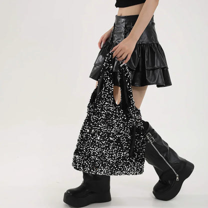 Tote Bag for Women Sequin Shoulder Bag Trendy Hobo Bag Luxury Designer Handbag Slouchy Underarm Bag for Work Travel Shopping