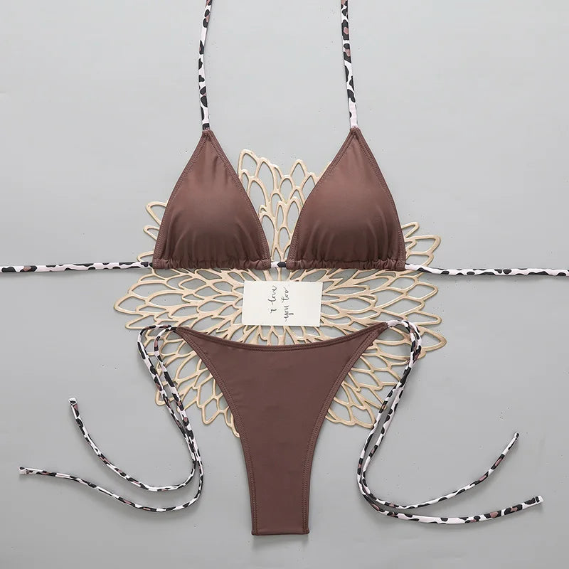 Sexy Leopard Women's Beach Bikini 2026 Swimsuit Halter Tie Micro Thong Bikinis Sets Female Swimwear for Woman Wear Bathing Suit