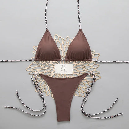 Sexy Leopard Women's Beach Bikini 2026 Swimsuit Halter Tie Micro Thong Bikinis Sets Female Swimwear for Woman Wear Bathing Suit