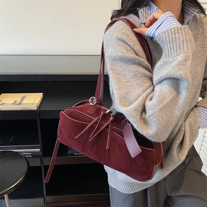 2026 Autumn Winter Latest Commute Shoulder Bags For Women PU Suede Pure Color Large Capacity Boston Bag Luxury Designer Handbags