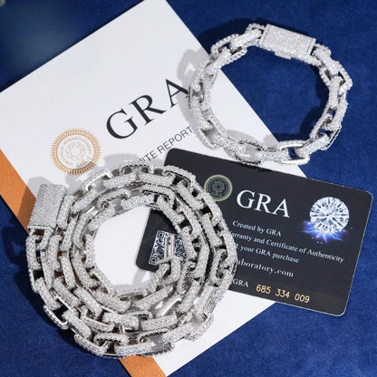10mm Iced Out D Color Moissanite 3D Box Chain Necklace 925 Sterling Silver Hip Hop Rock Men Cuban Link Necklaces Pass Tester