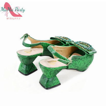 2025 Autumn New Design Specials Italian Women Shoes and Bag Set Pink Color Comfortable Mid Heels With Rhinestone