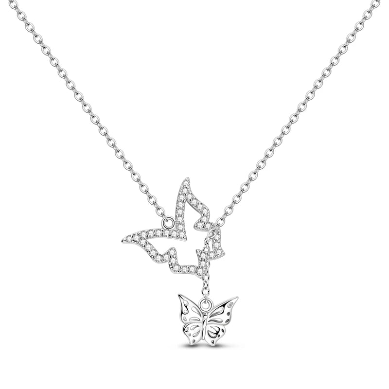 Luxury Necklace 925 Silver Original Sterling Zircon Dragonfly Butterfly Firefly Star Moon Chain Link For Women Wedding Jewelry
