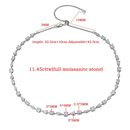 Certified Mixed Moissanite Tennis Necklace for Women S925 Silver Oval Pear Marquise Asscher Cut Full Lab Diamond Choker Jewelry