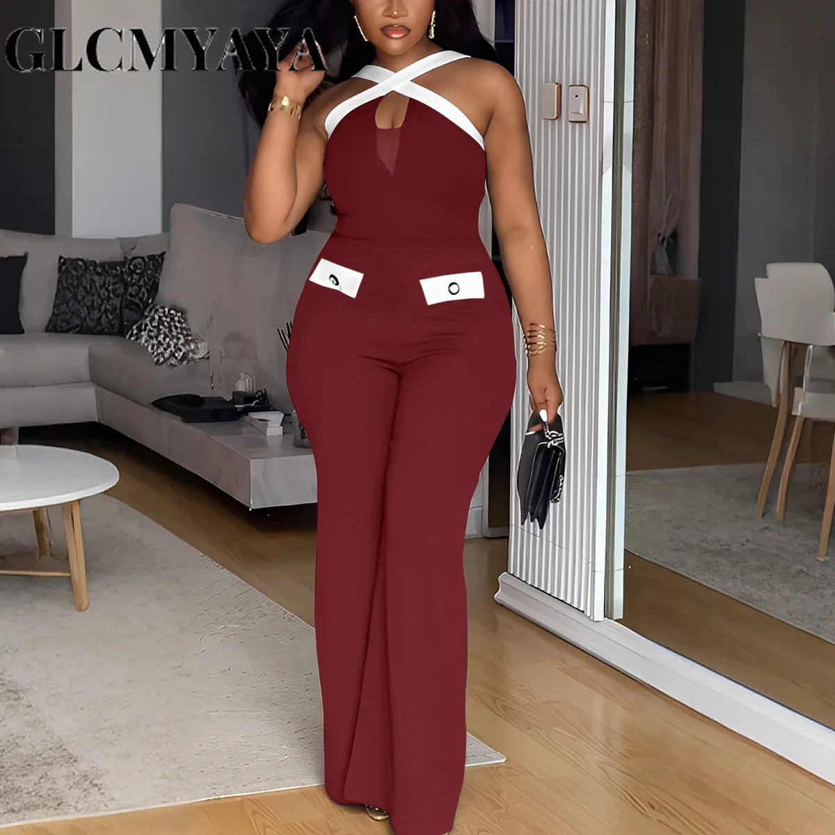 GLCMYAYA 2025 Fashion Street Jumpsuits Women Sleeveless Crop Wide Leg One Piece Hollow Out Overall Sexy Rompers Outfits