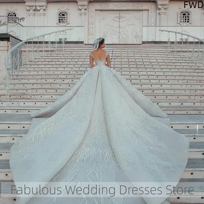 Customized Elegant Wedding Dresses Ball Gown Long Sleeve Appliques Lace Princess Bride Robe De Mariée
