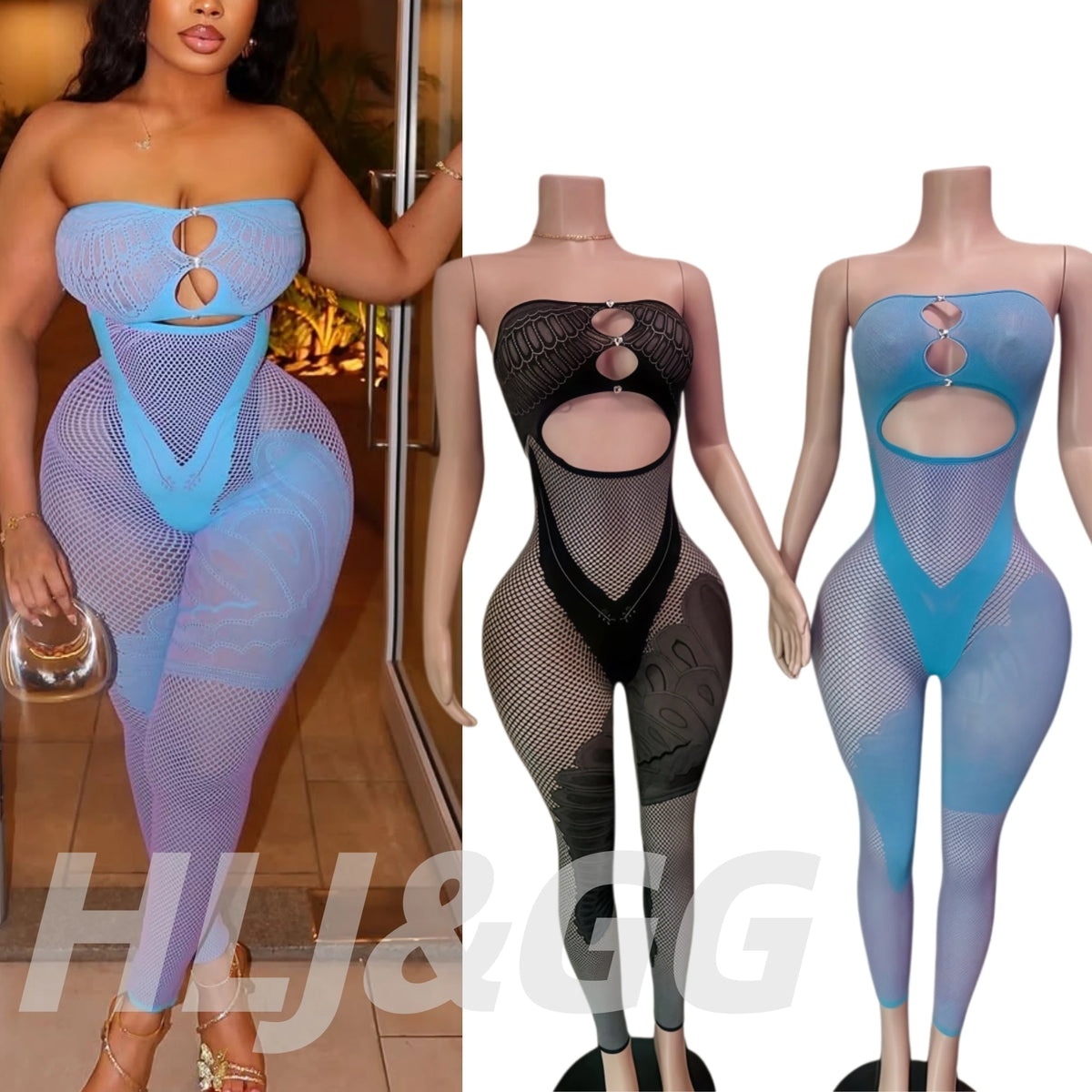 HLJ&GG Sexy Off Shoulder Hollow Out Bodycon One Piece Jumpsuits Women Sleeveless Backless Slim Playsuit Fashion Stretchy Overall