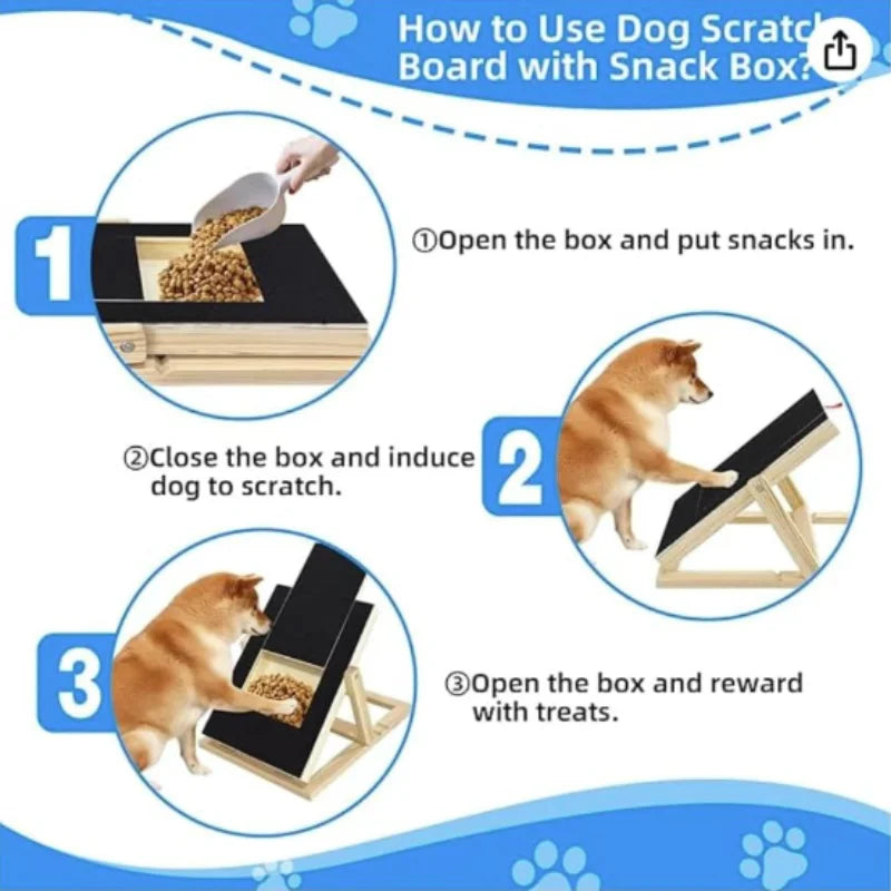 Wooden Pet Scratching Board for Dogs with Built-in Treat Box Nail Trim Pad Pull-Out Design Sandpaper Surface Scratch Toy