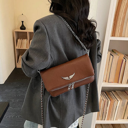Fashionable Retro Ladies Chain-Shoulder Square Bag Luxury Textured Crossbody Shoulder Bag Women Handbags and Purses Underarm Bag