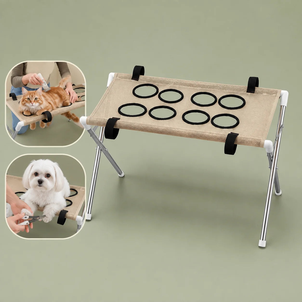 Breathable Pet Grooming Hammock Stand Foldable Dog Cat Nail Clipping Restraint Stainless Steel Care Table for Home Grooming Use
