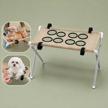 Breathable Pet Grooming Hammock Stand Foldable Dog Cat Nail Clipping Restraint Stainless Steel Care Table for Home Grooming Use