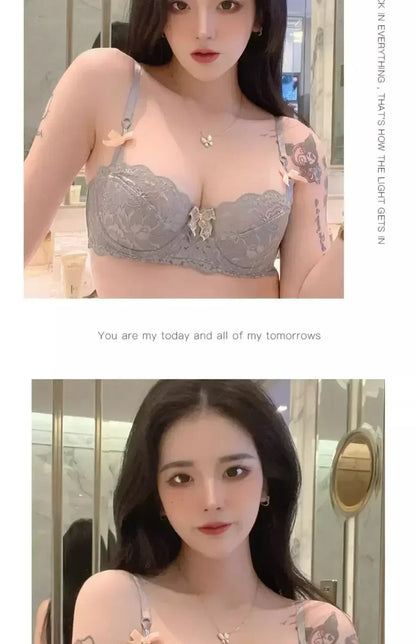 MOYISU French Romantic Lace Comfortable Breathable セクシー Tushy Slim Bra Collection Pure Desire Girls Push Beautiful Underwear SET