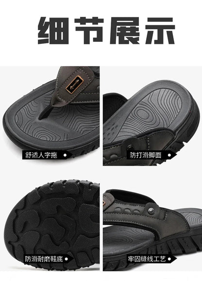 Flip Flops Summer Men's Outdoor Thick Soled Beach Shoes Breathable Cool Non Slip Comfort Sandals Male Casual Hiking Sandals