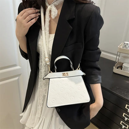 Fashion Embossed Top Handle Bags for Women,Metal Turn Lock Handbag, Adjustable Crossbody Strap,versatile Purse for Daily Outings